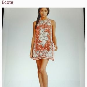 ECOTE BOHO ORANGE FLORAL DRESS.  SIZE XS
